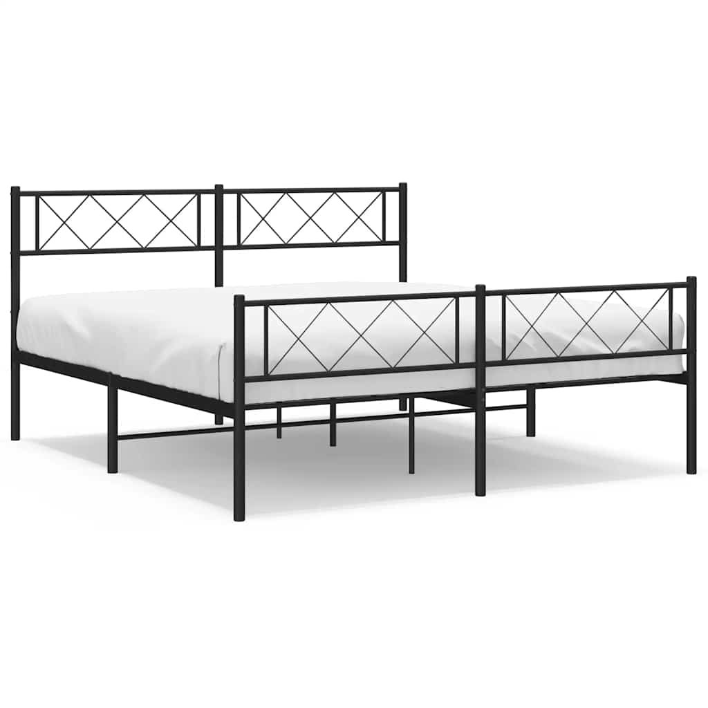 vidaXL Metal Bed Frame without Mattress with Footboard Black 120x190cm