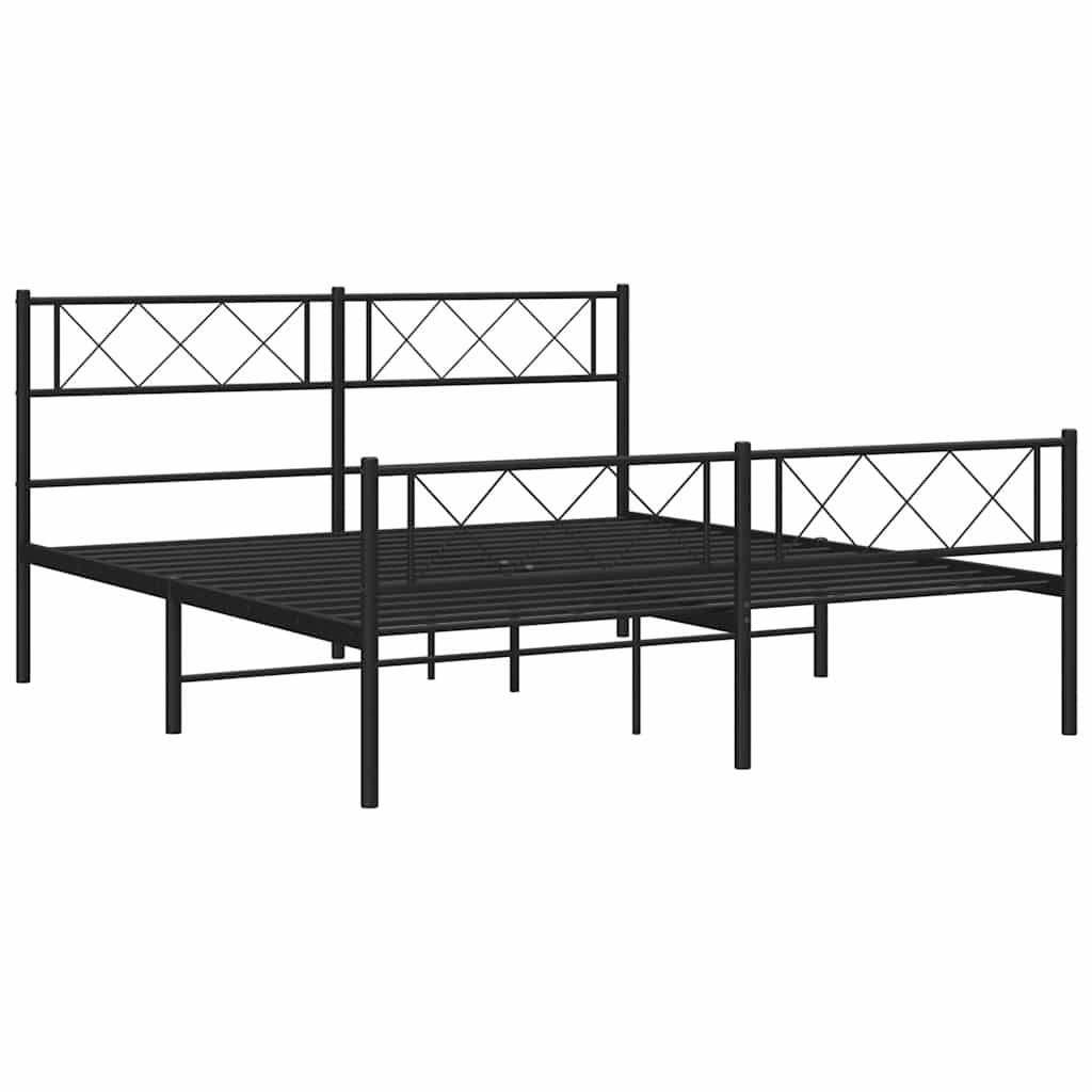 vidaXL Metal Bed Frame without Mattress with Footboard Black 120x190cm