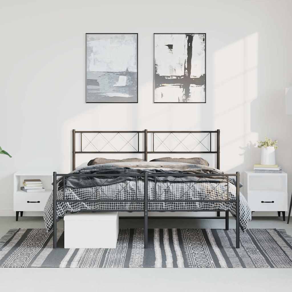 vidaXL Metal Bed Frame without Mattress with Footboard Black 135x190cm