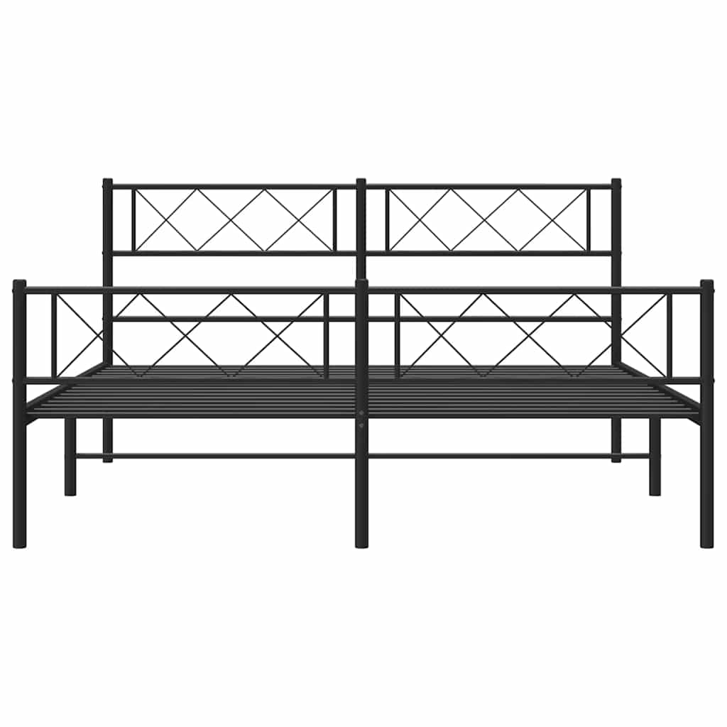 vidaXL Metal Bed Frame without Mattress with Footboard Black 135x190cm