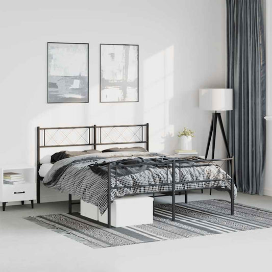 vidaXL Metal Bed Frame without Mattress with Footboard Black 135x190cm