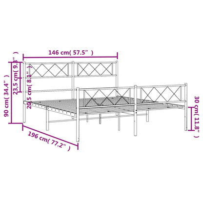 vidaXL Metal Bed Frame without Mattress with Footboard Black 140x190cm