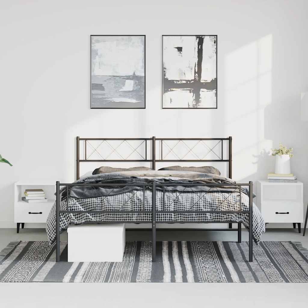 vidaXL Metal Bed Frame without Mattress with Footboard Black 150x200cm