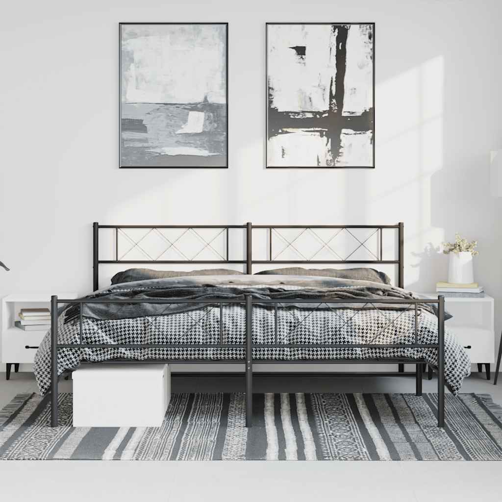 vidaXL Metal Bed Frame without Mattress with Footboard Black 183x213cm