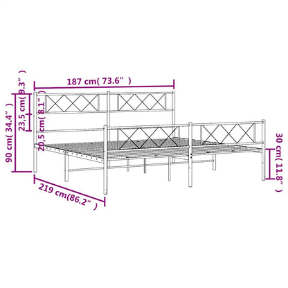 vidaXL Metal Bed Frame without Mattress with Footboard Black 183x213cm