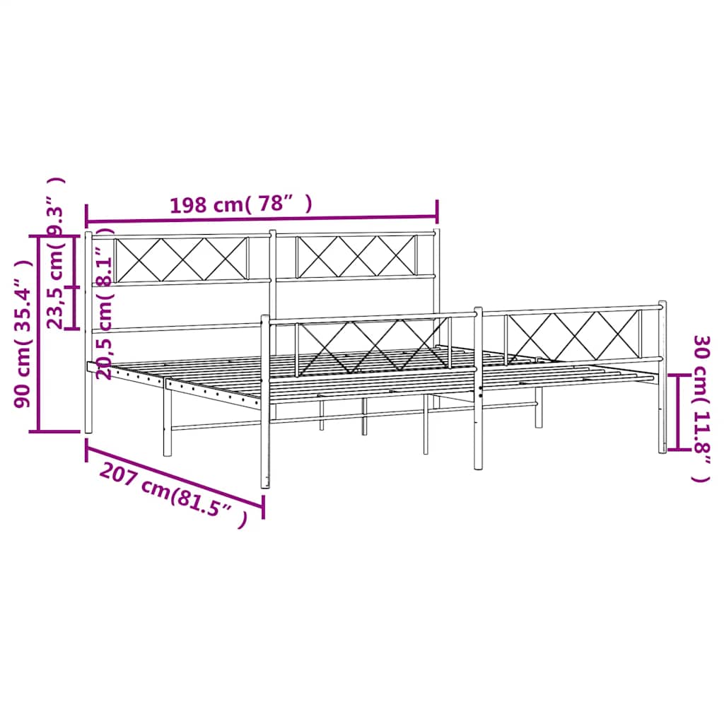vidaXL Metal Bed Frame without Mattress with Footboard Black 193x203cm