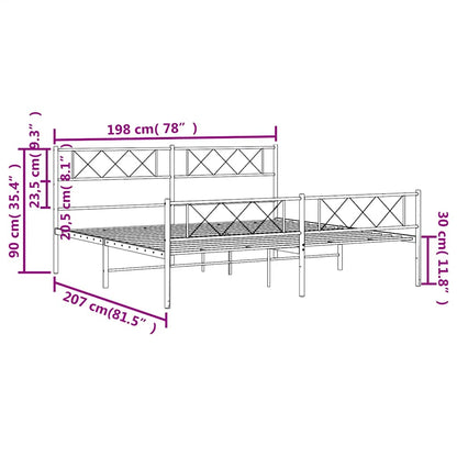 vidaXL Metal Bed Frame without Mattress with Footboard Black 193x203cm
