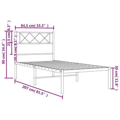 vidaXL Metal Bed Frame without Mattress with Headboard White 80x200cm