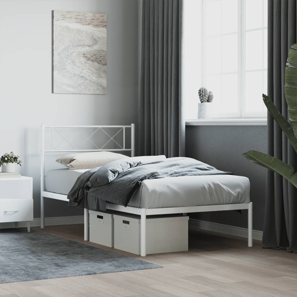 vidaXL Metal Bed Frame without Mattress with Headboard White 80x200cm