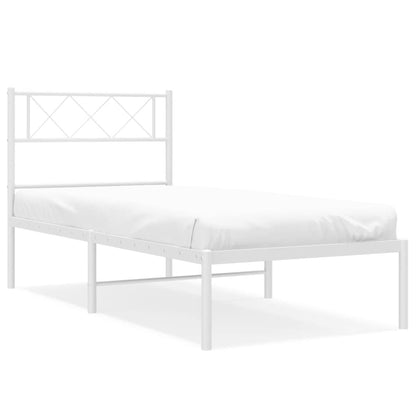 vidaXL Metal Bed Frame without Mattress with Headboard White 90x200cm