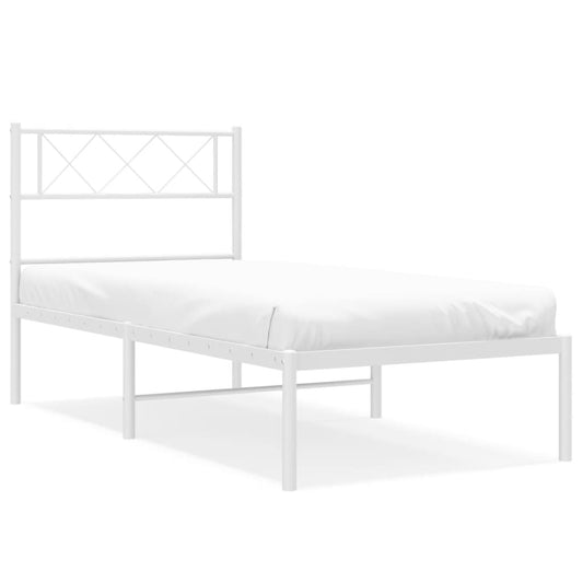 vidaXL Metal Bed Frame without Mattress with Headboard White 90x200cm