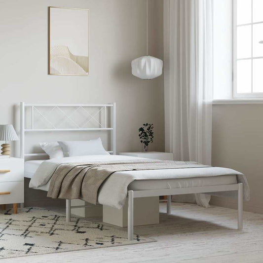 vidaXL Metal Bed Frame without Mattress with Headboard White 100x200cm