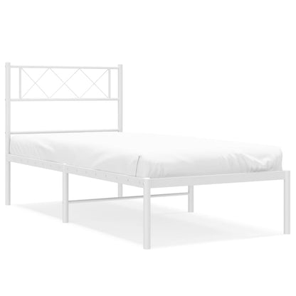 vidaXL Metal Bed Frame without Mattress with Headboard White 107x203cm