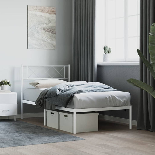 vidaXL Metal Bed Frame without Mattress with Headboard White 107x203cm