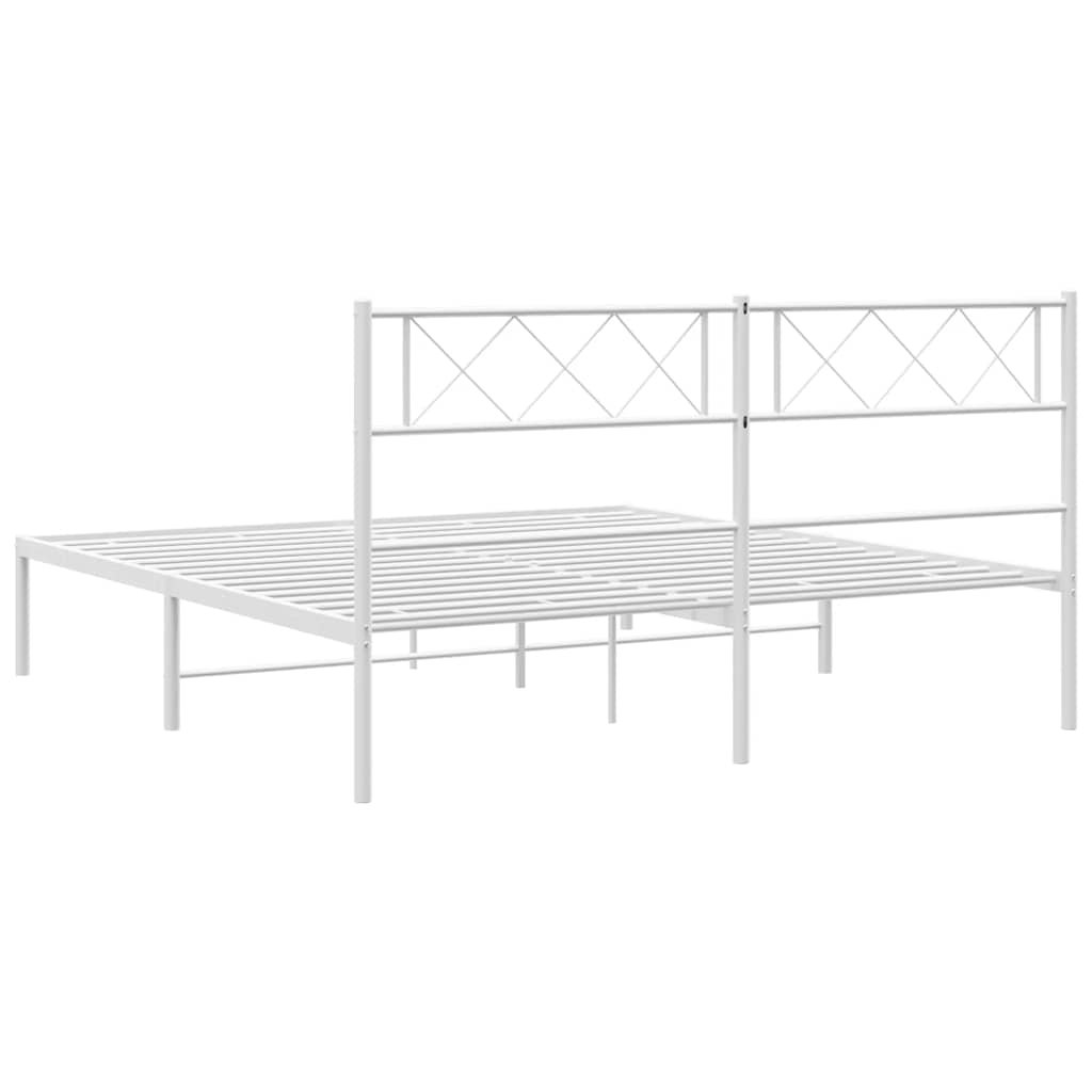 vidaXL Metal Bed Frame without Mattress with Headboard White 135x190cm
