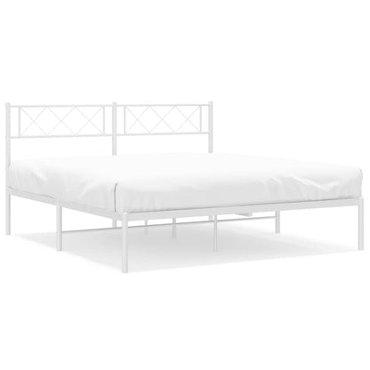 vidaXL Metal Bed Frame without Mattress with Headboard White 140x190cm