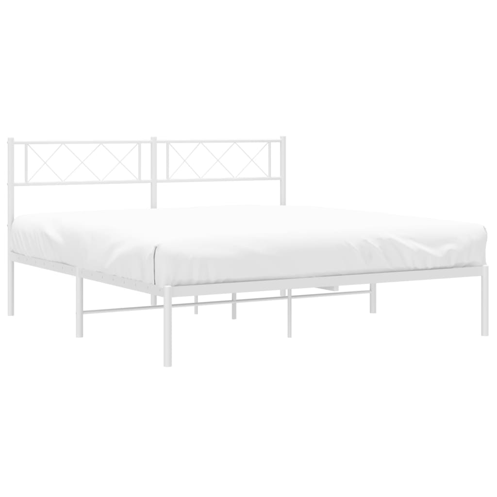 vidaXL Metal Bed Frame without Mattress with Headboard White 140x200cm