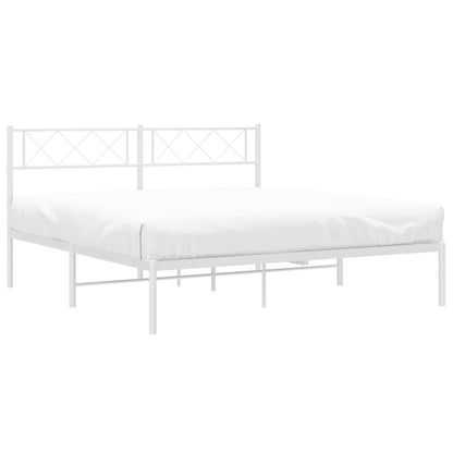 vidaXL Metal Bed Frame without Mattress with Headboard White 140x200cm
