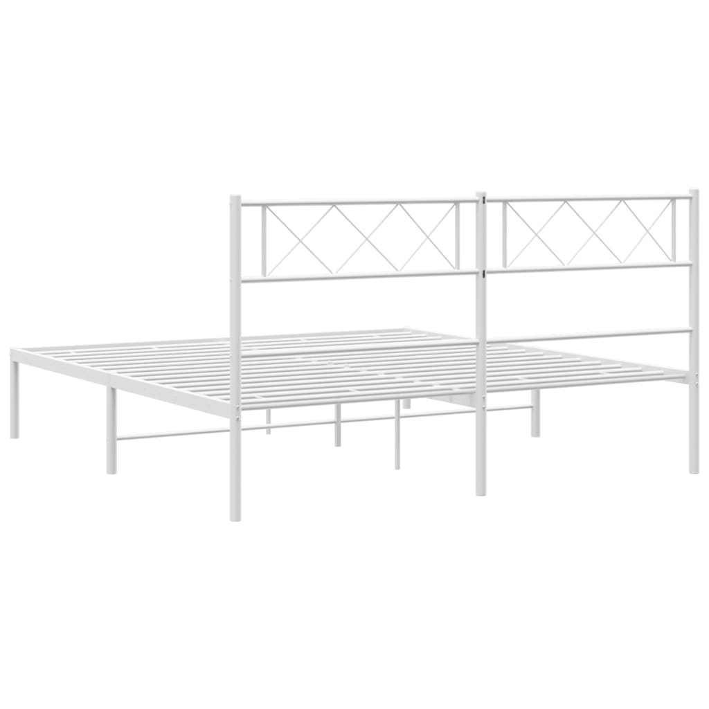 vidaXL Metal Bed Frame without Mattress with Headboard White 140x200cm