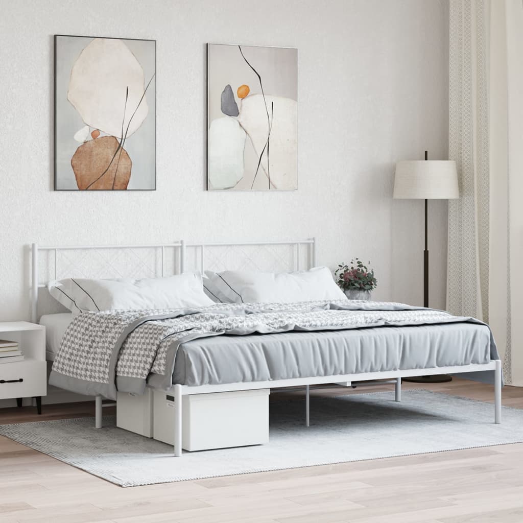 vidaXL Metal Bed Frame without Mattress with Headboard White 200x200cm