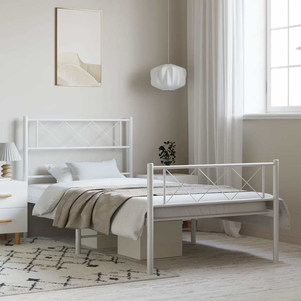 vidaXL Metal Bed Frame without Mattress with Footboard White 100x190cm