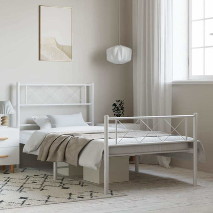 vidaXL Metal Bed Frame without Mattress with Footboard White 100x190cm