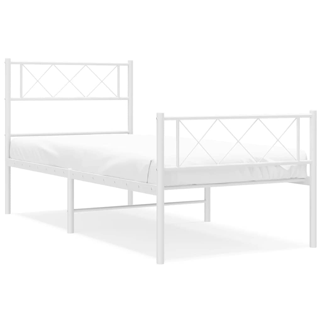 vidaXL Metal Bed Frame without Mattress with Footboard White 100x200cm