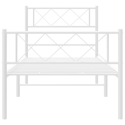 vidaXL Metal Bed Frame without Mattress with Footboard White 100x200cm