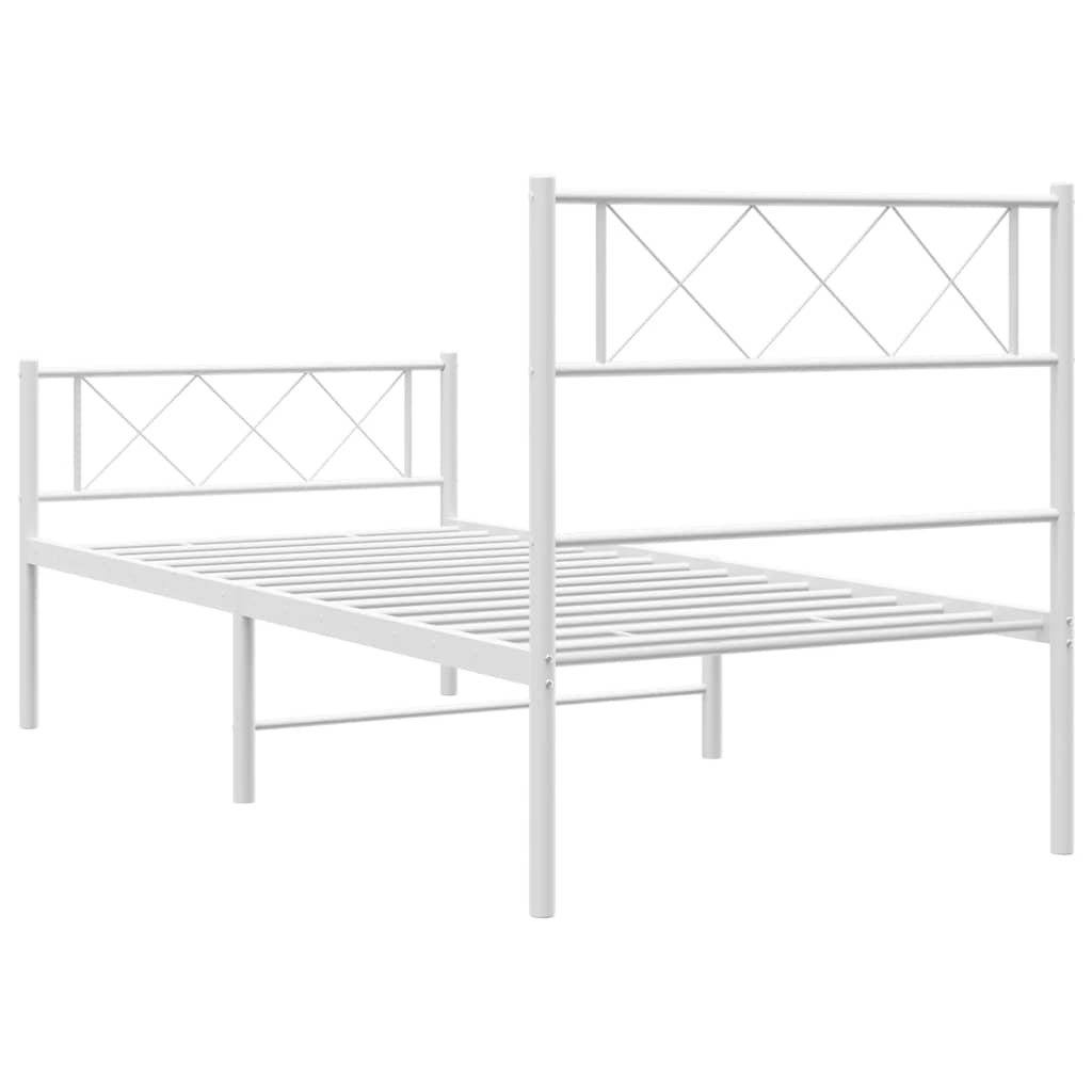 vidaXL Metal Bed Frame without Mattress with Footboard White 100x200cm