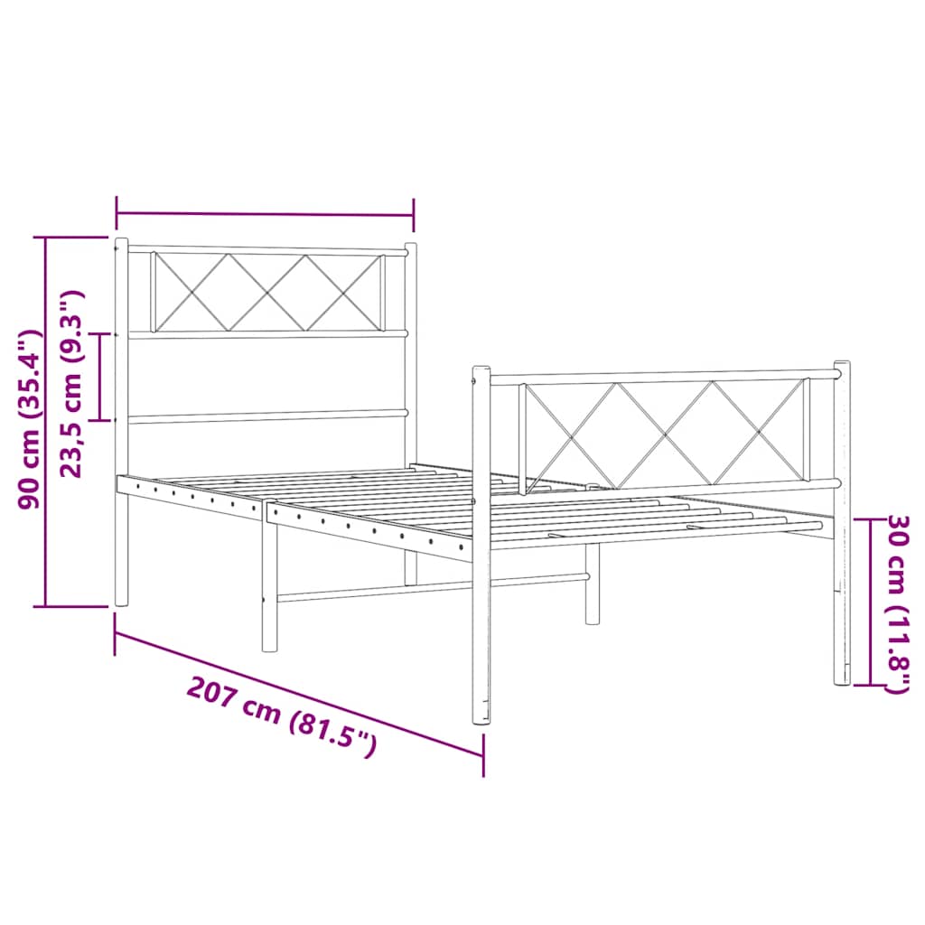 vidaXL Metal Bed Frame without Mattress with Footboard White 100x200cm