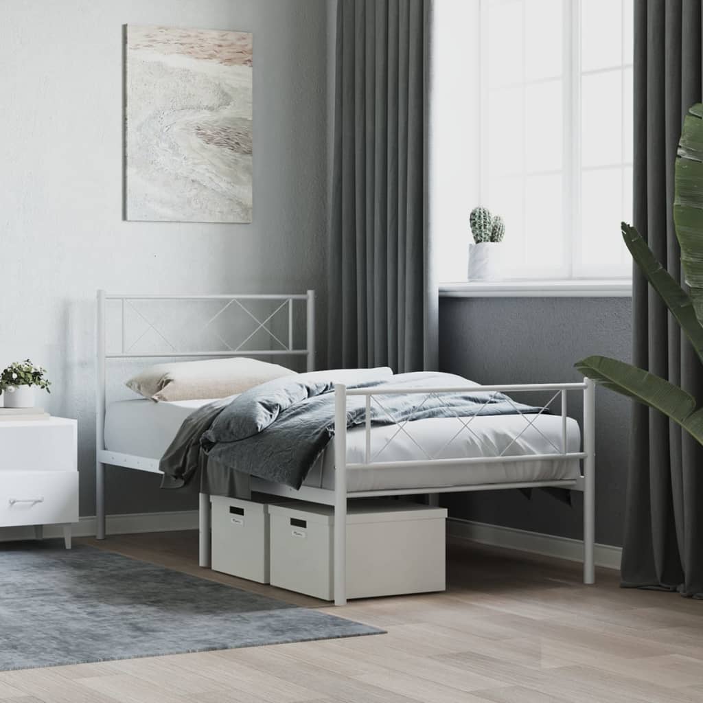 vidaXL Metal Bed Frame without Mattress with Footboard White 107x203cm