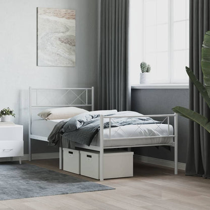 vidaXL Metal Bed Frame without Mattress with Footboard White 107x203cm