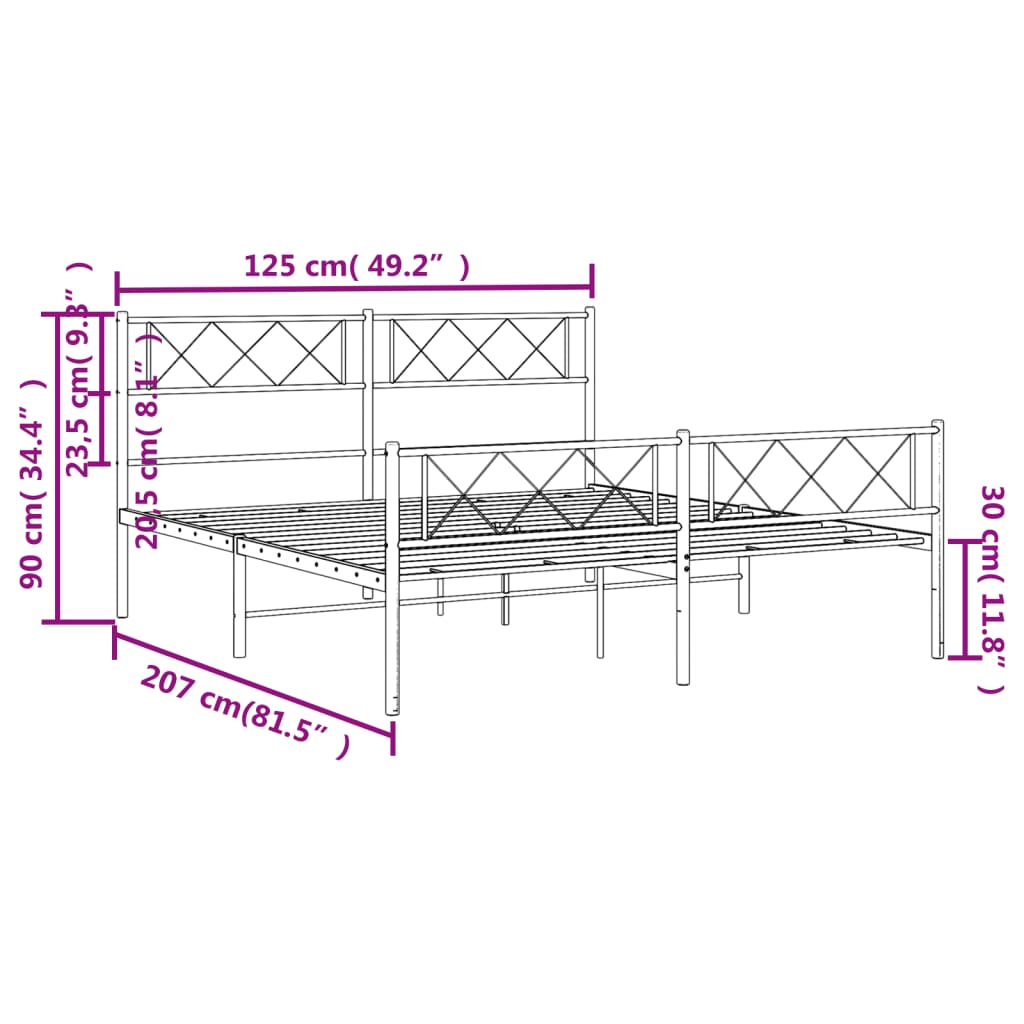 vidaXL Metal Bed Frame without Mattress with Footboard White 120x200cm