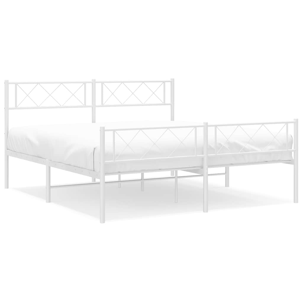 vidaXL Metal Bed Frame without Mattress with Footboard White 135x190cm