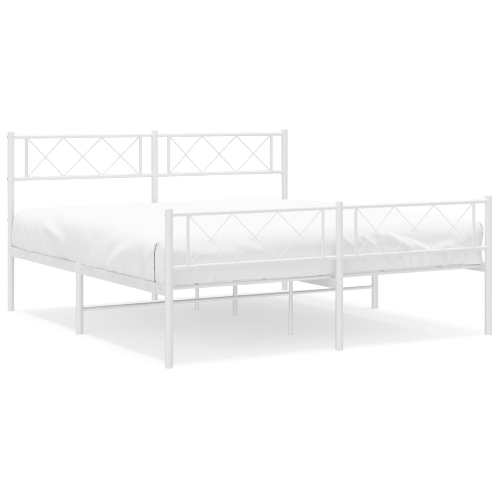 vidaXL Metal Bed Frame without Mattress with Footboard White 140x190cm