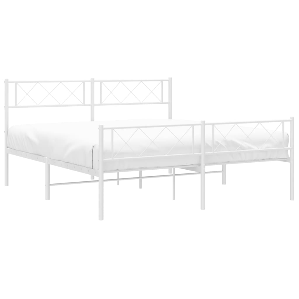 vidaXL Metal Bed Frame without Mattress with Footboard White 140x190cm