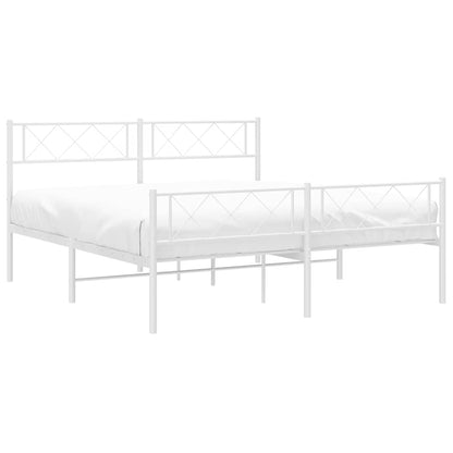 vidaXL Metal Bed Frame without Mattress with Footboard White 150x200cm