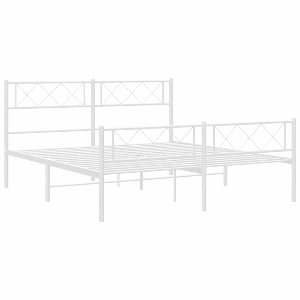 vidaXL Metal Bed Frame without Mattress with Footboard White 150x200cm