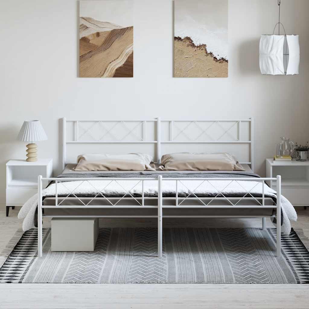 vidaXL Metal Bed Frame without Mattress with Footboard White 183x213cm