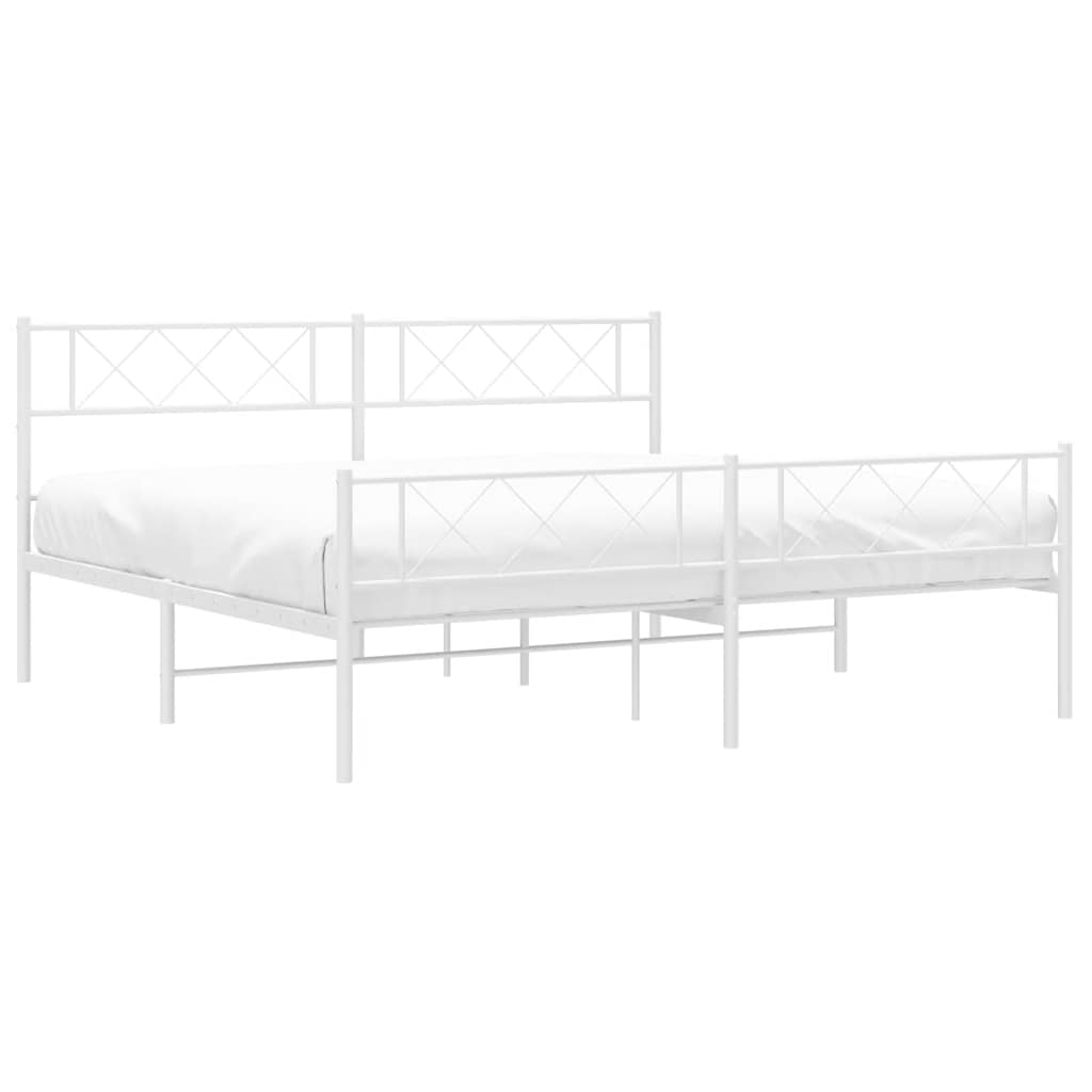 vidaXL Metal Bed Frame without Mattress with Footboard White 183x213cm
