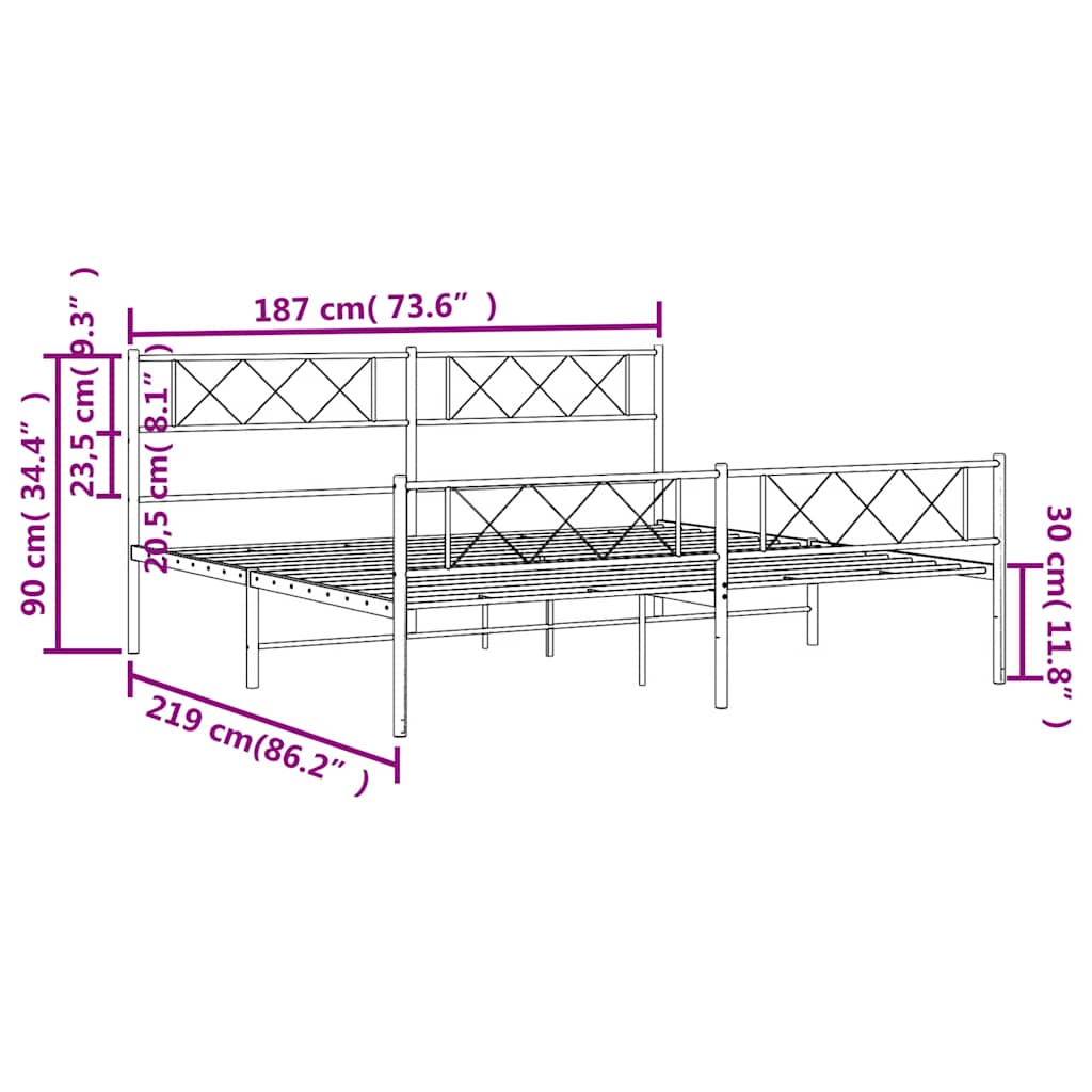 vidaXL Metal Bed Frame without Mattress with Footboard White 183x213cm