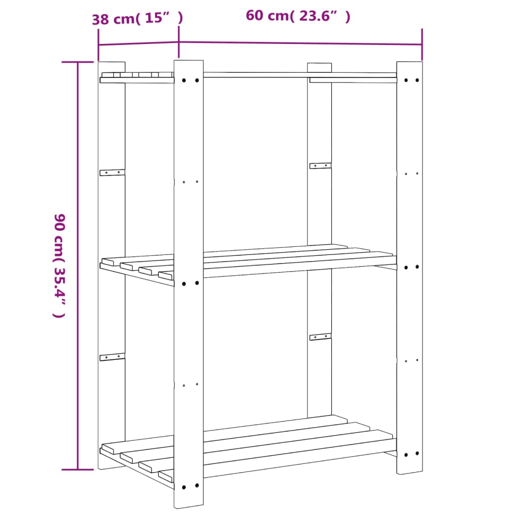 vidaXL 3-Tier Storage Rack Grey 60x38x90 cm Solid Wood Pine