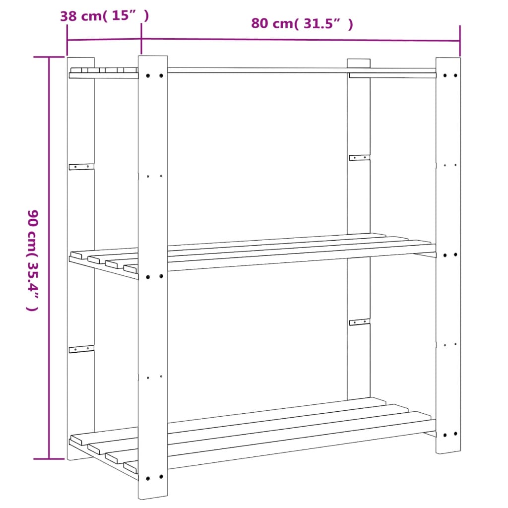 vidaXL 3-Tier Storage Rack Brown 80x38x90 cm Solid Wood Pine