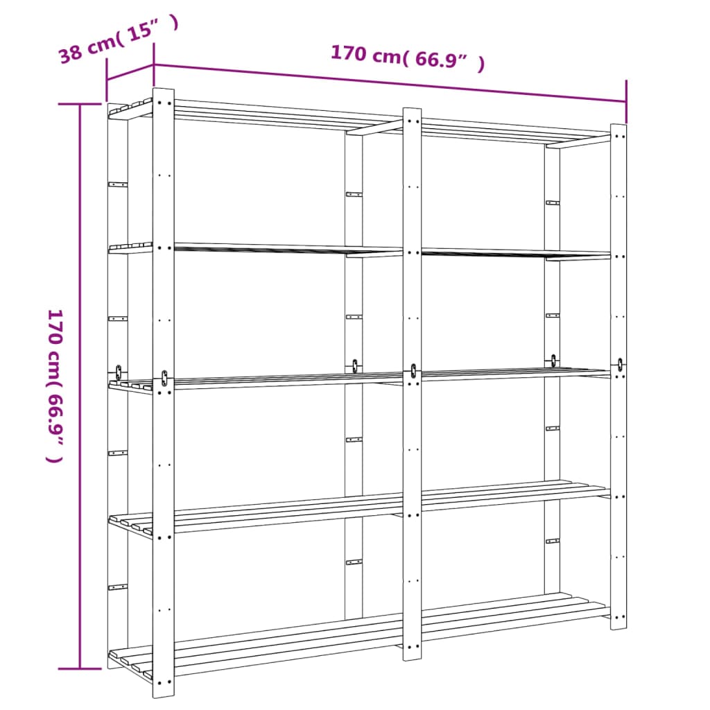 vidaXL 5-Tier Storage Rack Black 170x38x170 cm Solid Wood Pine