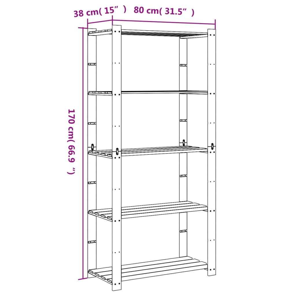 vidaXL 5-Tier Storage Rack Black 80x38x170 cm Solid Wood Pine