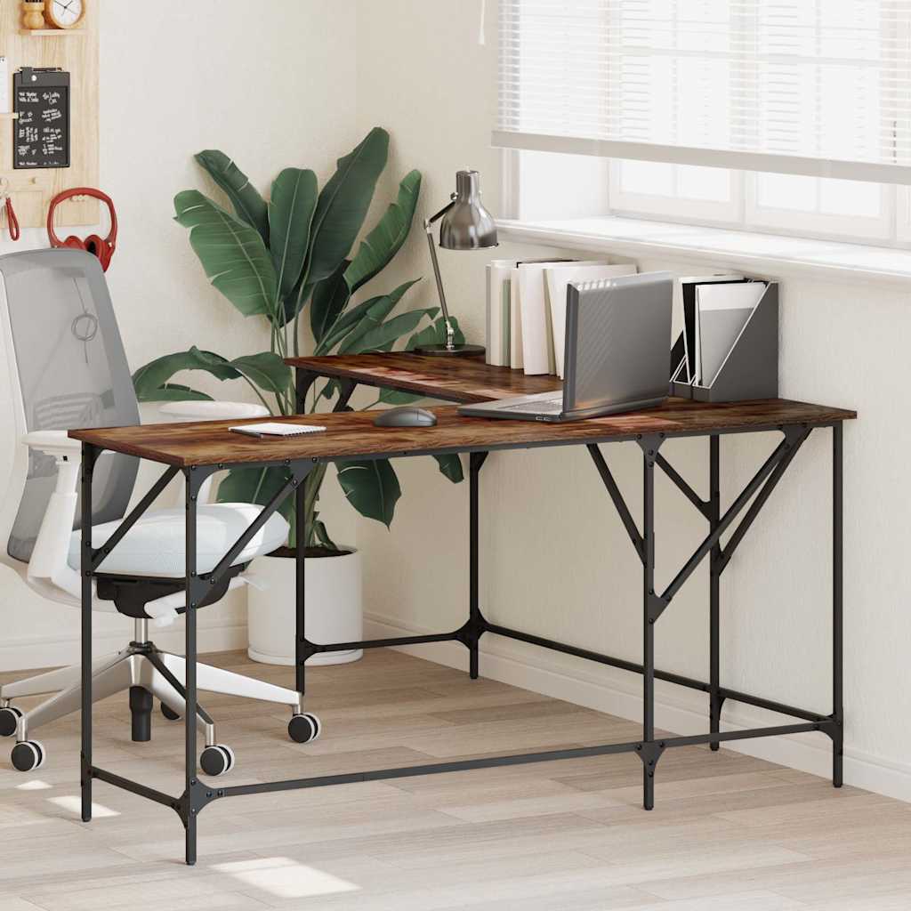 vidaXL Desk Smoked Oak 149x149x75 cm Engineered Wood