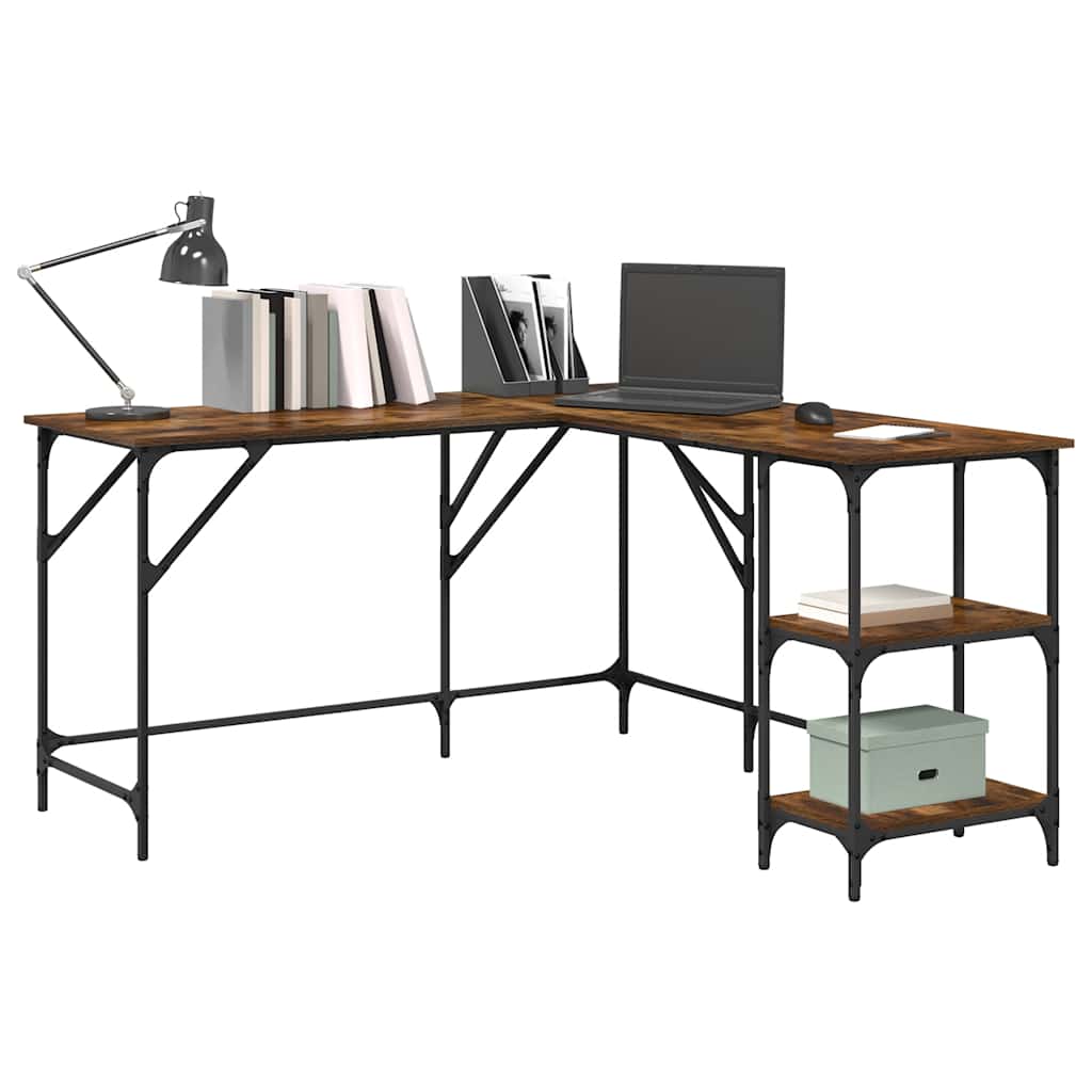 vidaXL Desk Smoked Oak 139x139x75 cm Engineered Wood