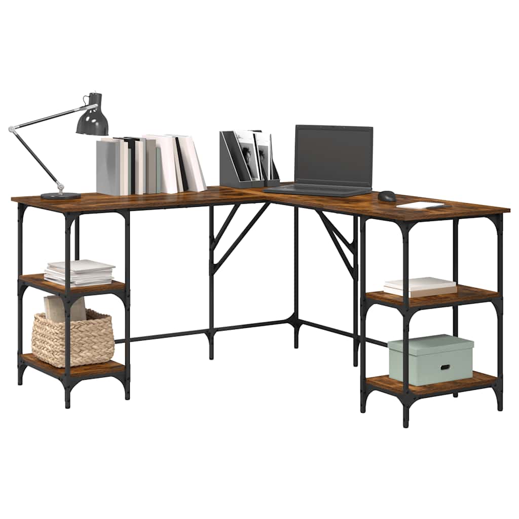 vidaXL Desk Smoked Oak 139x139x75 cm Engineered Wood