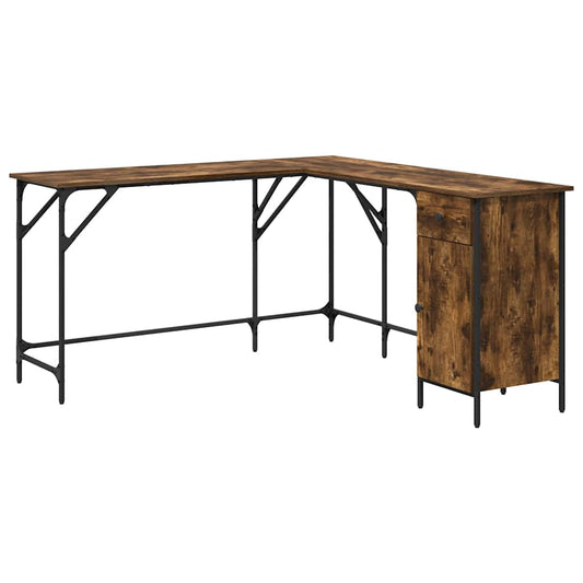 vidaXL Desk Smoked Oak 141x141x75 cm Engineered Wood
