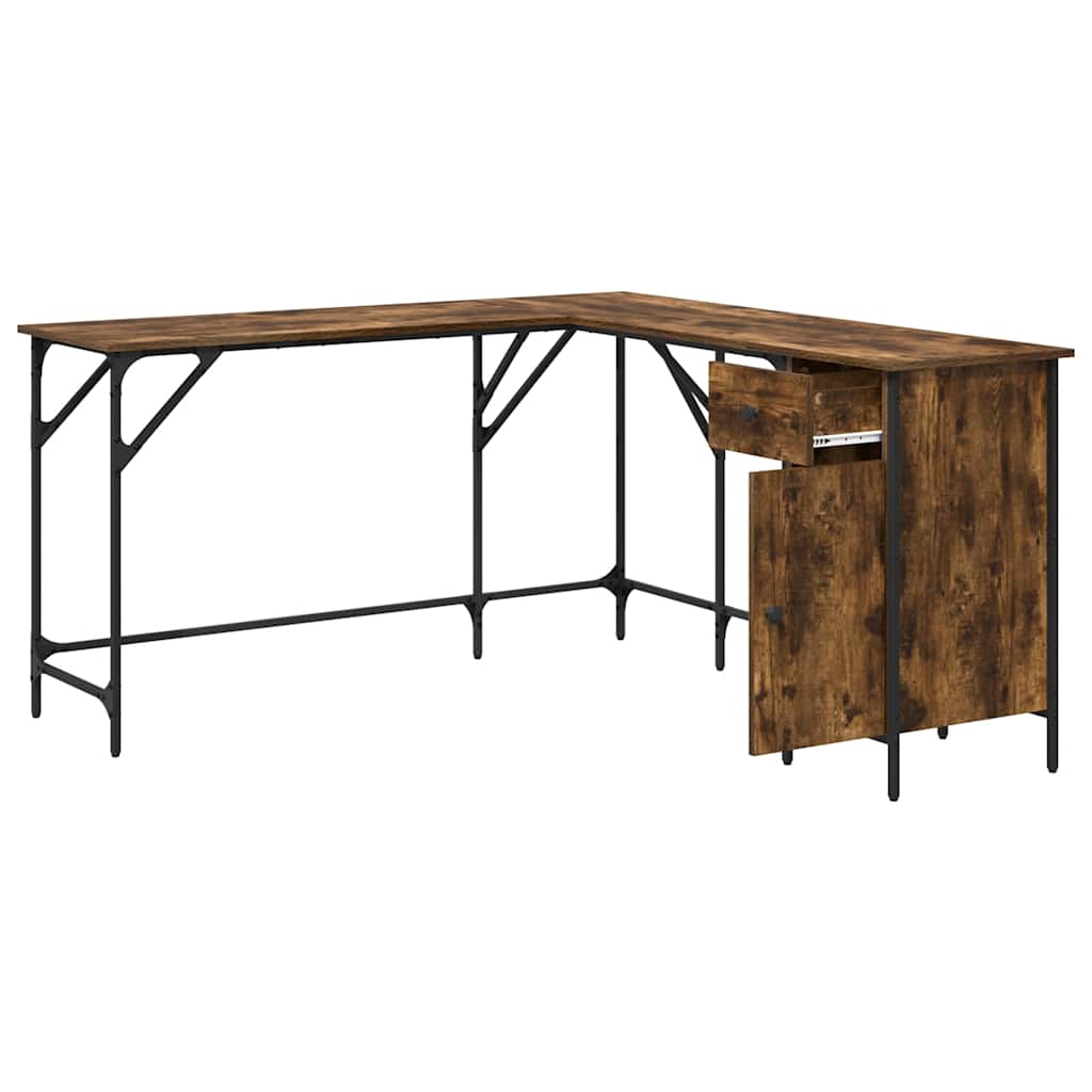 vidaXL Desk Smoked Oak 141x141x75 cm Engineered Wood